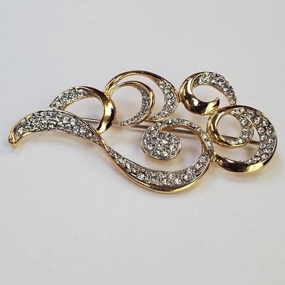 Signed Fifth Ave Collection Butler Clear Rhinestone Swirl Design Brooch Pin - Picture 4 of 9
